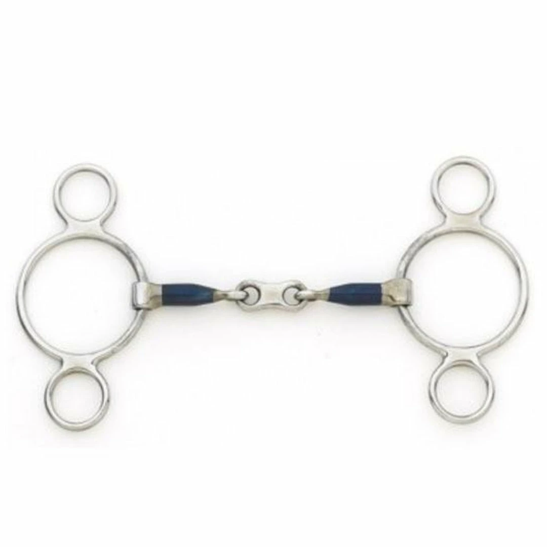 English Riding Supply Centaur Blue Steel 2 Ring French Link Gag Bit