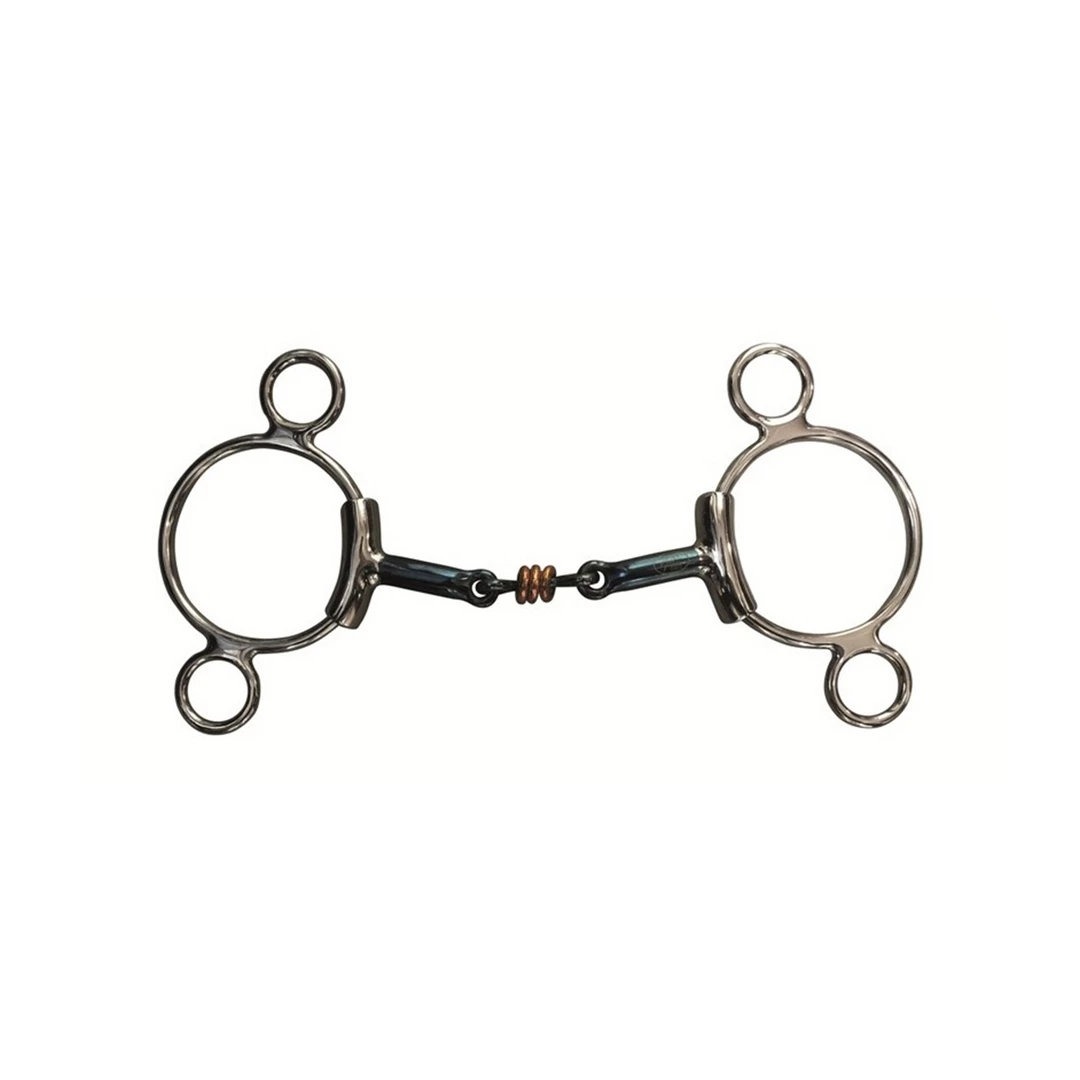 French Equestrian Jump'in Double Jointed Blue Steel With Copper Rings 3-Ring Bit