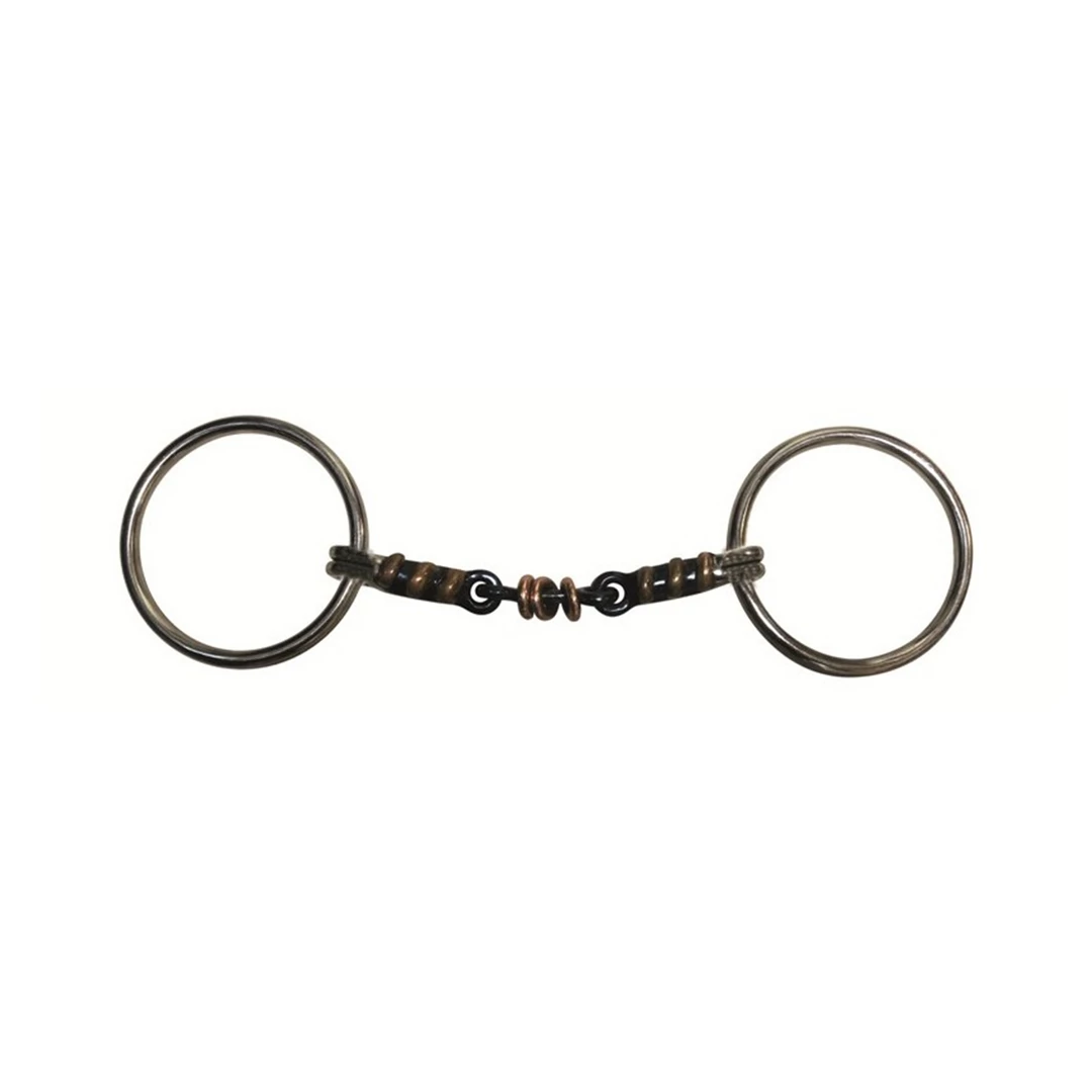 French Equestrian Jump'in Double Jointed Blue Steel With Copper Rings Loose Ring Bit