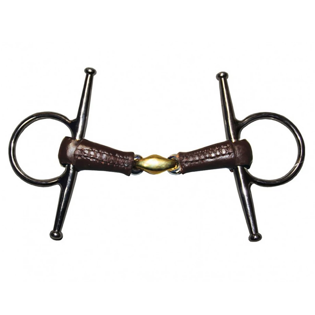 French Equestrian Jump'in Leather Covered French Link Full Cheek Bit