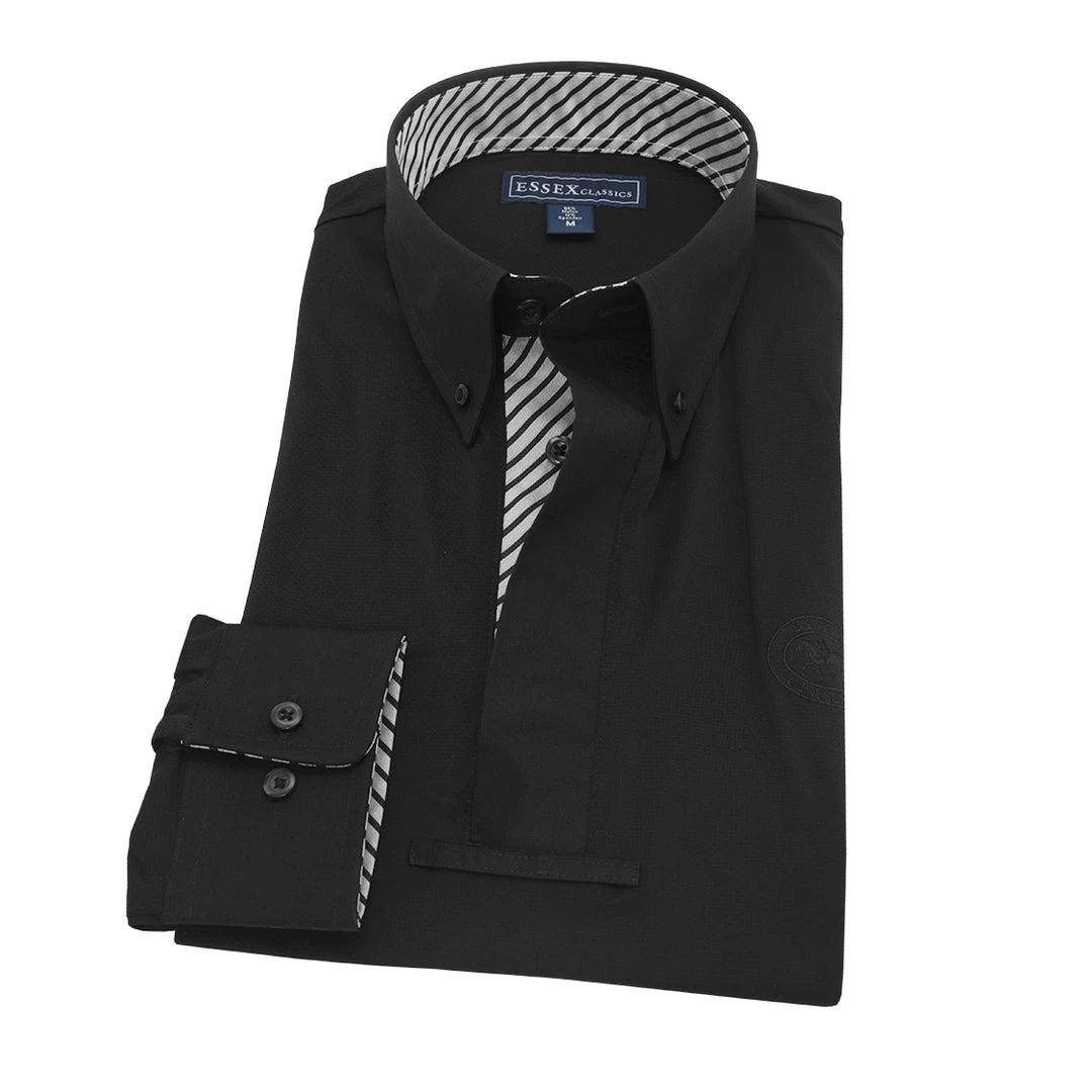 Essex Classics Pencil Stripe Menβs βDuskβ Black Jumper Performance Show Shirt Show Shirts