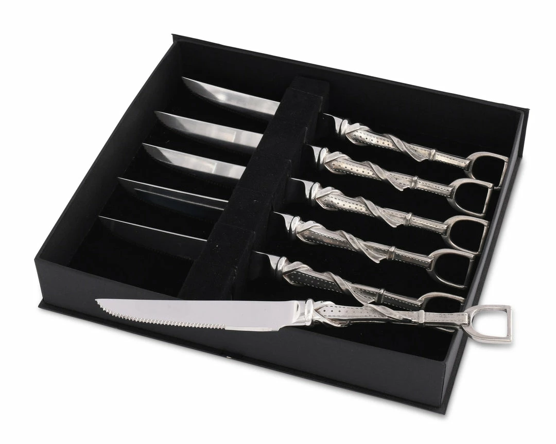 Arthur Court Stirrup Steak Knife Set Equestrian Decor