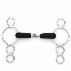 English Riding Supply Centaur Stainless Steel Jointed Rubber Mouth 3-Ring Gag Bit