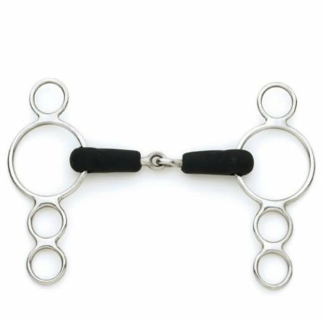 English Riding Supply Centaur Stainless Steel Jointed Rubber Mouth 3-Ring Gag Bit